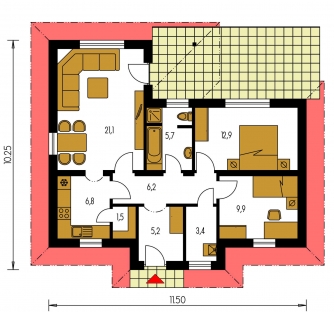 Mirror image | Floor plan of ground floor - BUNGALOW 70